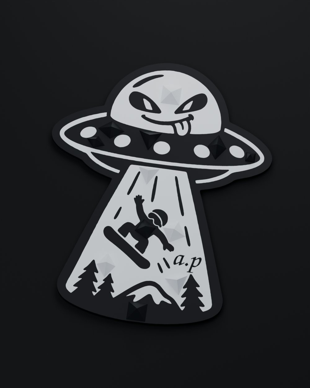 Stomp pad UFO с пришельцем в летающей тарелке и сноубордистом в луче