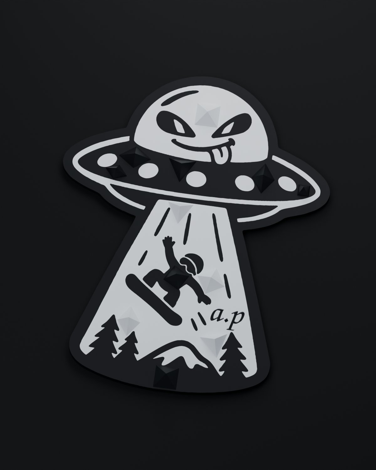 Stomp pad UFO с пришельцем в летающей тарелке и сноубордистом в луче
